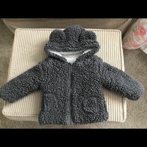 Gray fuzzy Coat with hood Size 6-12 mos